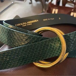 Carolina Herrera snakeskin belt . Green with gold buckle